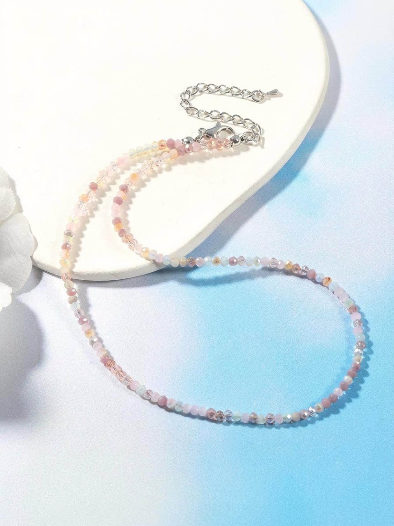 Boho Gradient Beaded Necklace, Fresh Healing Style, Natural Stone Texture, Lightening Soft Daily Jewelry, Student/commute Accessory
