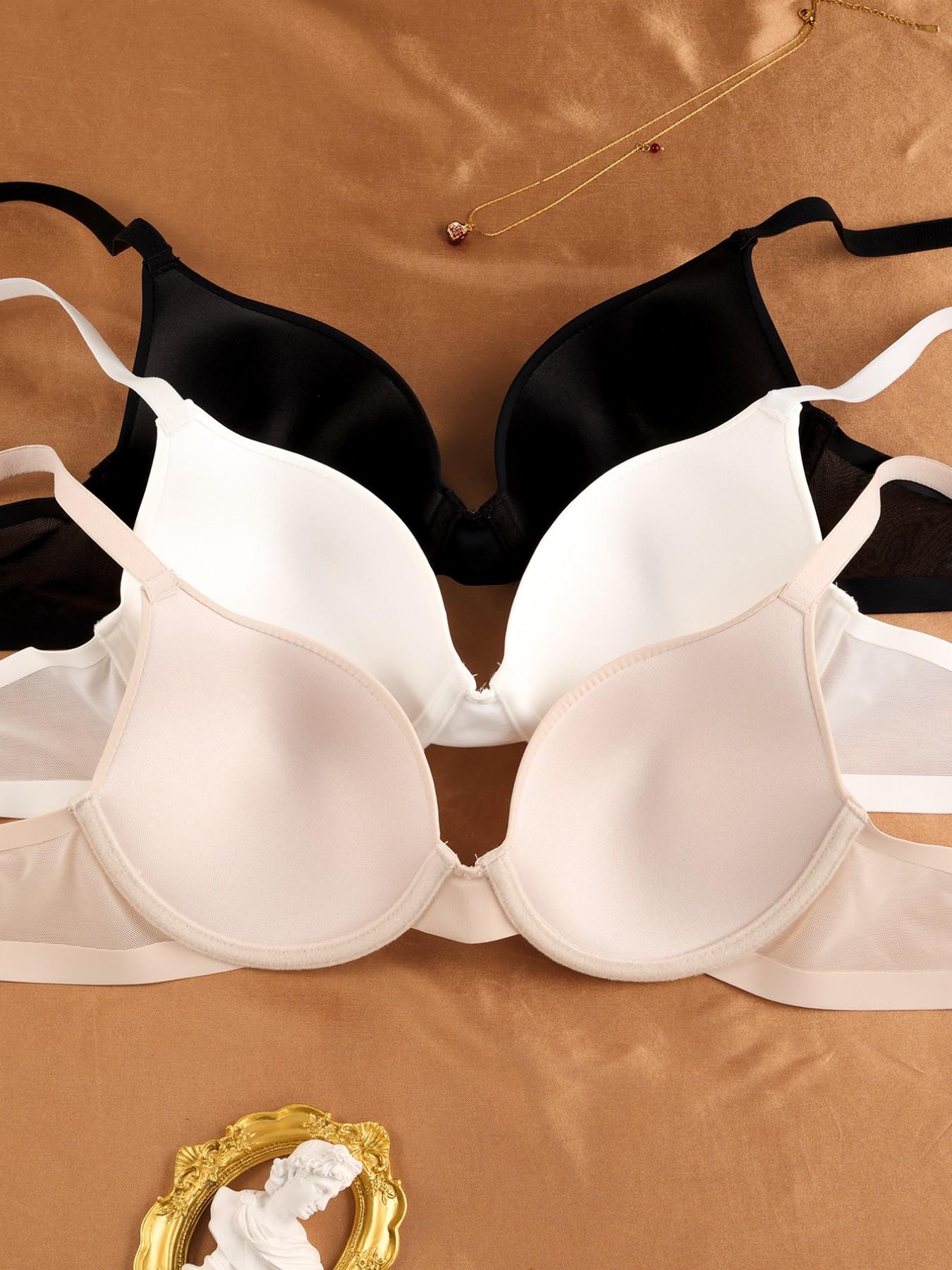 💥3 Pack Women's Full Coverage Seamless Smooth Underwire Bras, Push Up Side Support Anti-Sagging Shaping Fit Bra, Breathable Mesh Wings Adjustable Straps, Skin-Friendly No Pinch Daily Wear Classic Elegant 3 Colors Everyday Bras✨