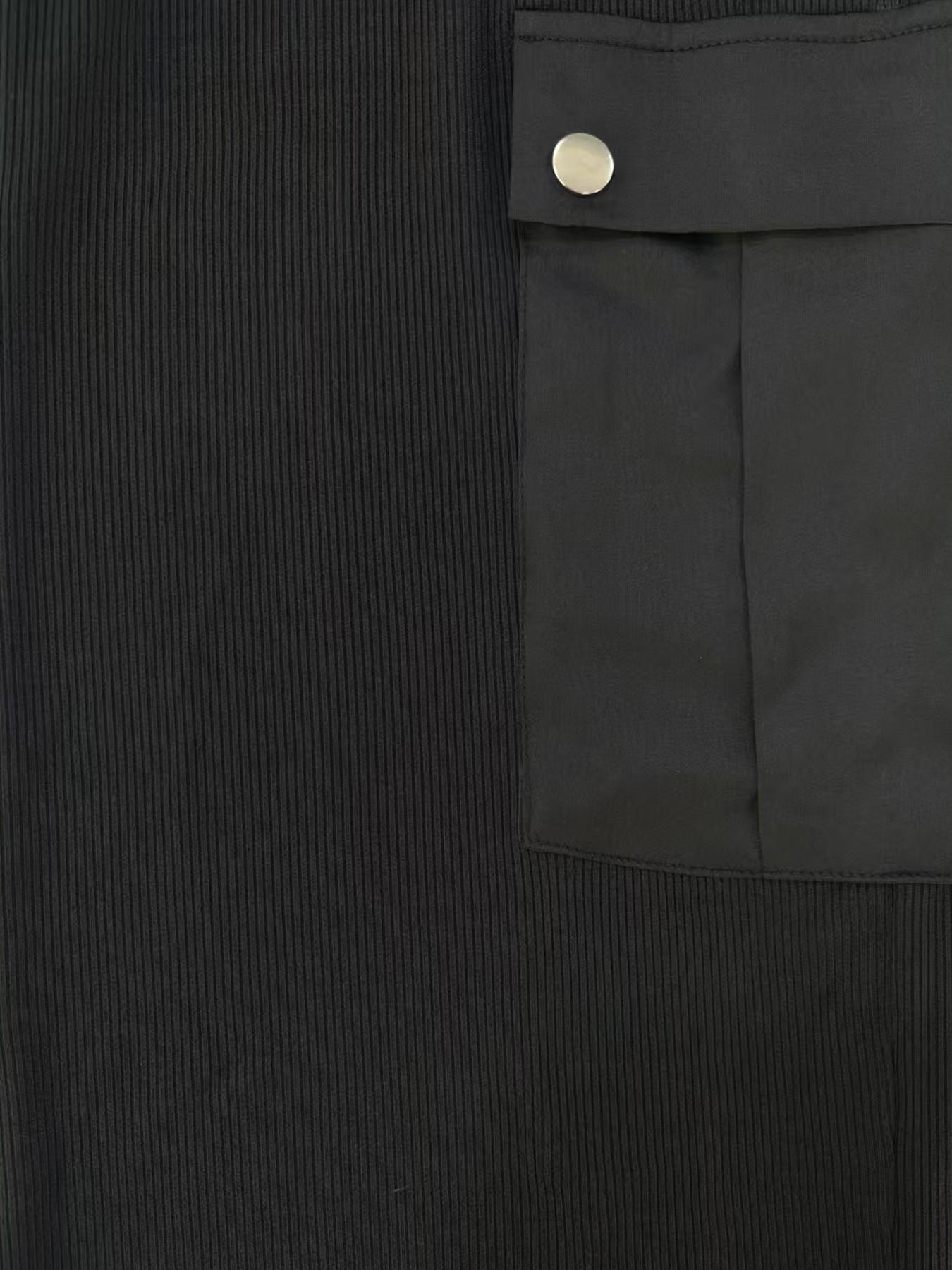 Women's Casual Fitted Set Top with Collar, Long Sleeve, Patchwork, Wide Leg Pants with Pockets, All Seasons Wear