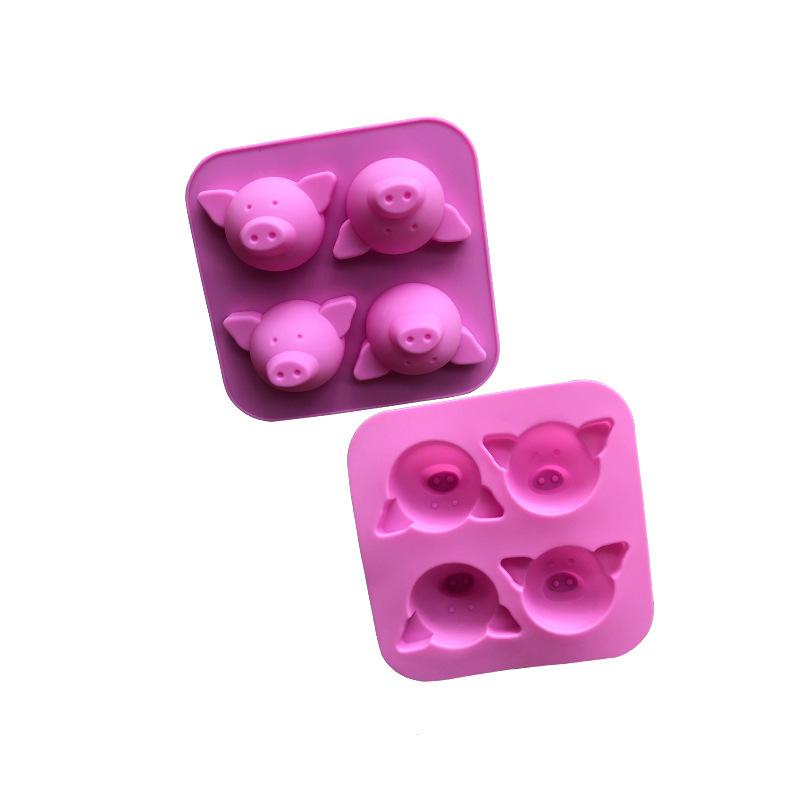 1pc for 4-Cavity Cartoon Pig Head Shape, Food-Grade Silicone Mooncake Mold, Kitchen Baking DIY Tool, Multi-Use for Handmade Soap, Non-Stick& Heat-Resistant