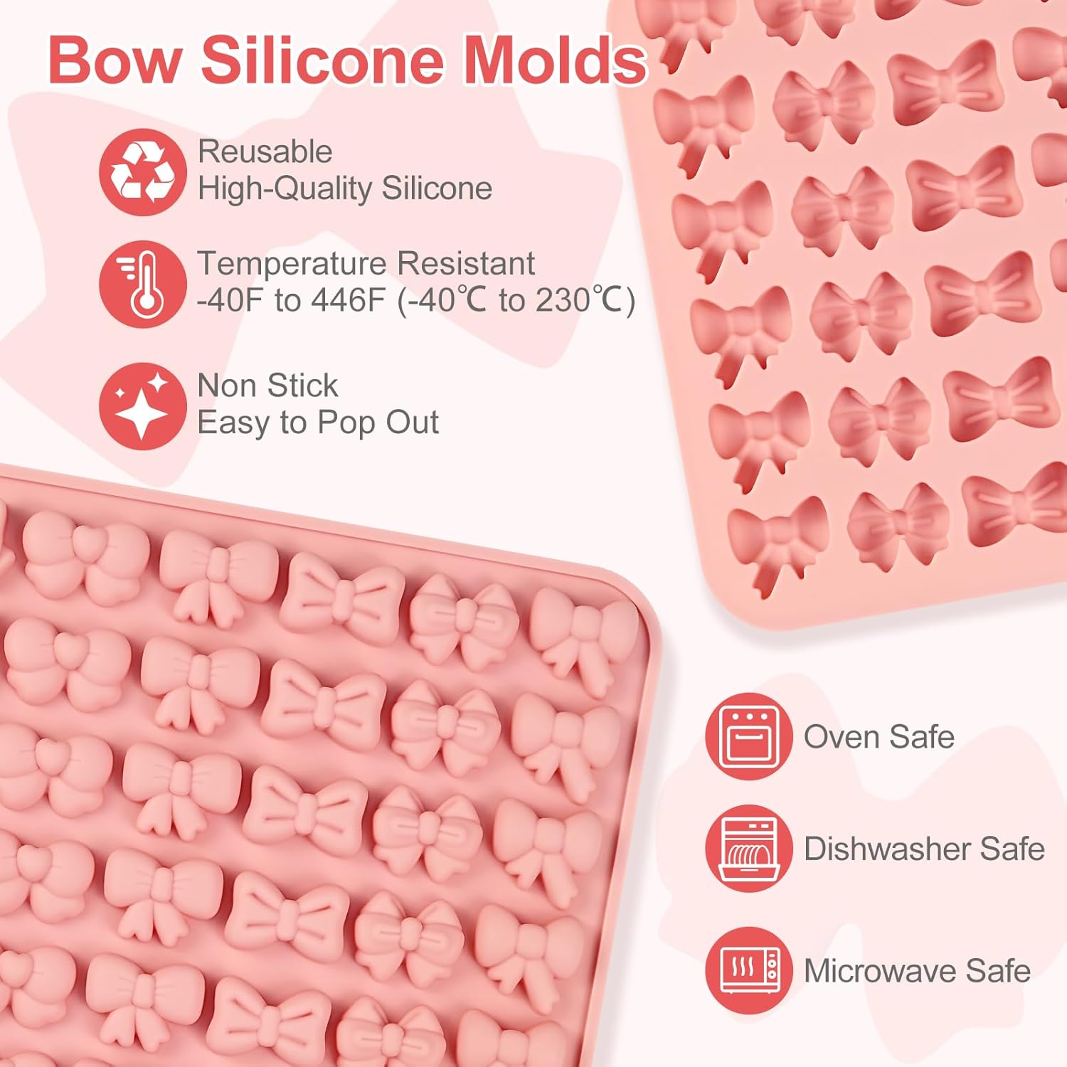 Chocolate Bow Molds, Silicone Bow Molds, 2-Pack Mini Silicone Ice Molds, Fondant Bow Molds, Suitable for Decorating Chocolates, Candies, Gummies, Sugars, Cookies, Cakes, and Cupcakes.