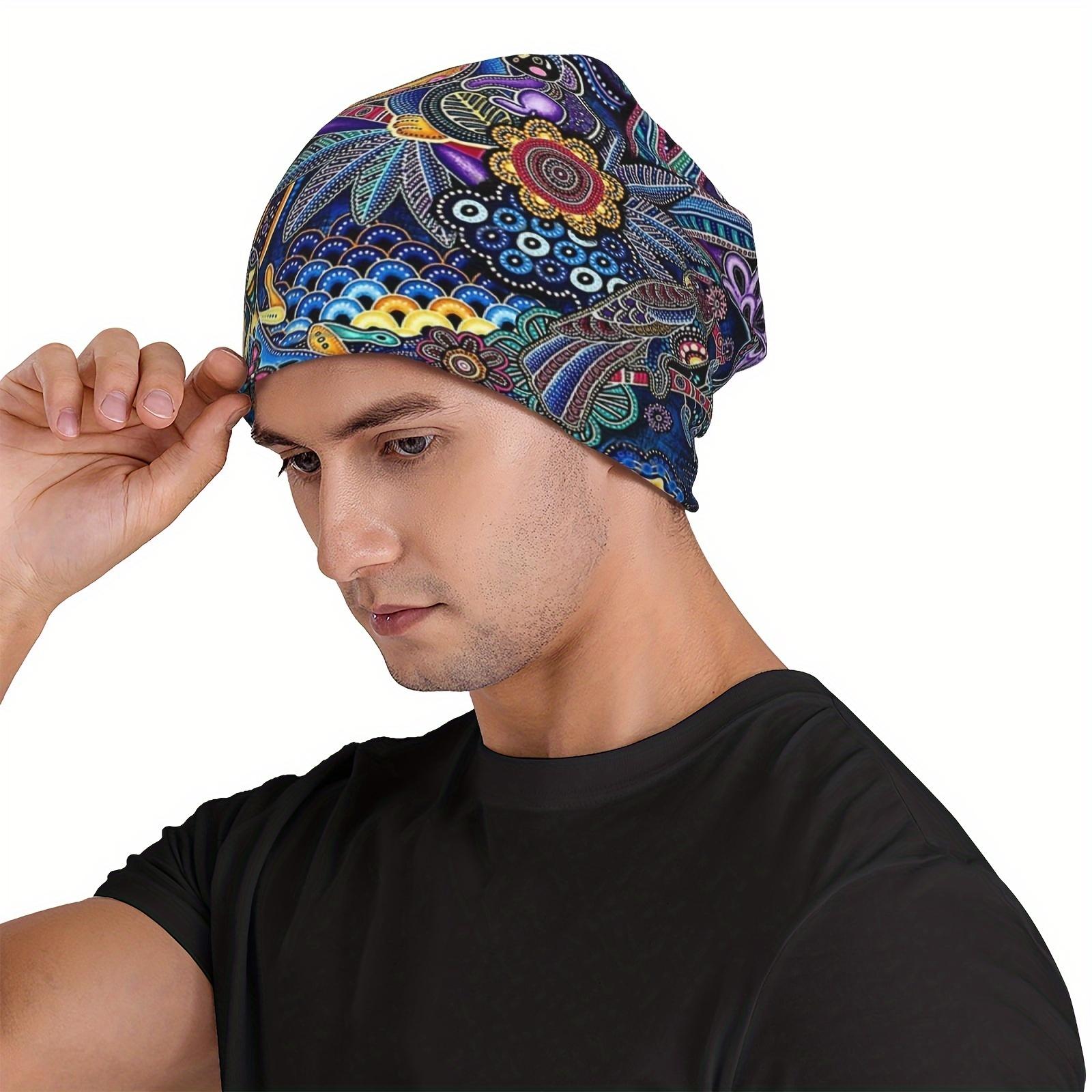 Vintage Artistic Koala Pattern Knit Skull Cap, Polyester and Elastane Beanie, Comfort Stretch Outdoor Cap Without Brim
