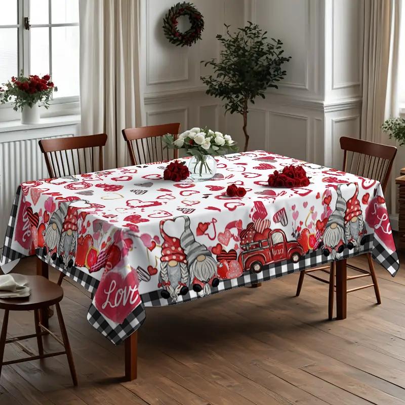 Valentine's Day Tablecloth, Mini Heart Design, Indoor & Outdoor Use, Kitchen Dining Room Decor, Christmas New Year Holiday Party Wedding, Rectangle Tablecloth, Picnic Table Cover