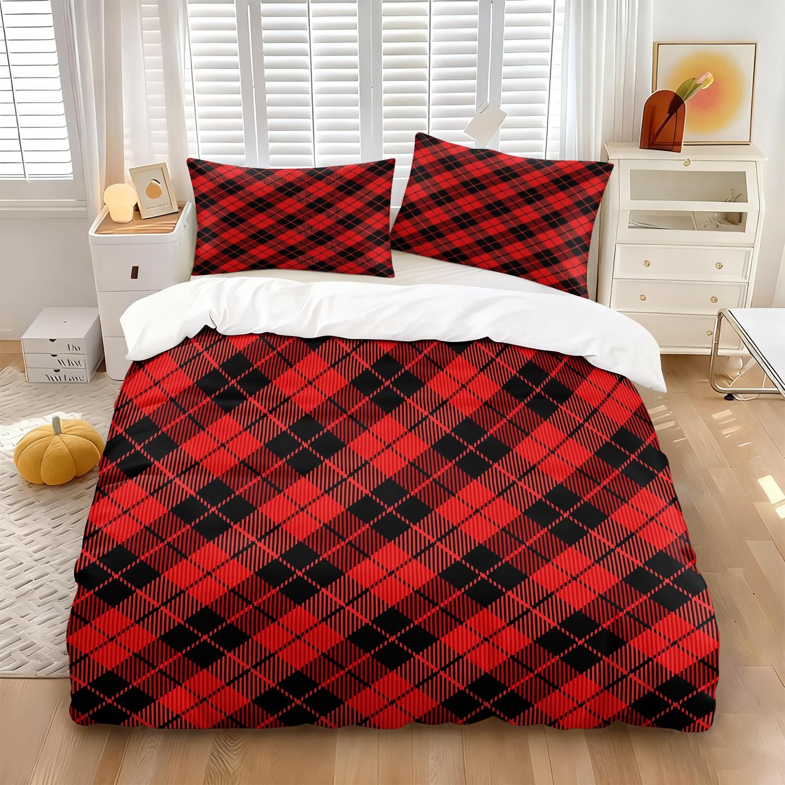 2/3 Pcs Classic Plaid Print Duvet Cover Set, Simple Modern Bedding Set, Soft Microfiber with HD Digital Print and Zipper Closure, Wrinkle Resistant, Perfect for Bedroom, Dorm and Guest Room Decor, All Season Use - No Filling