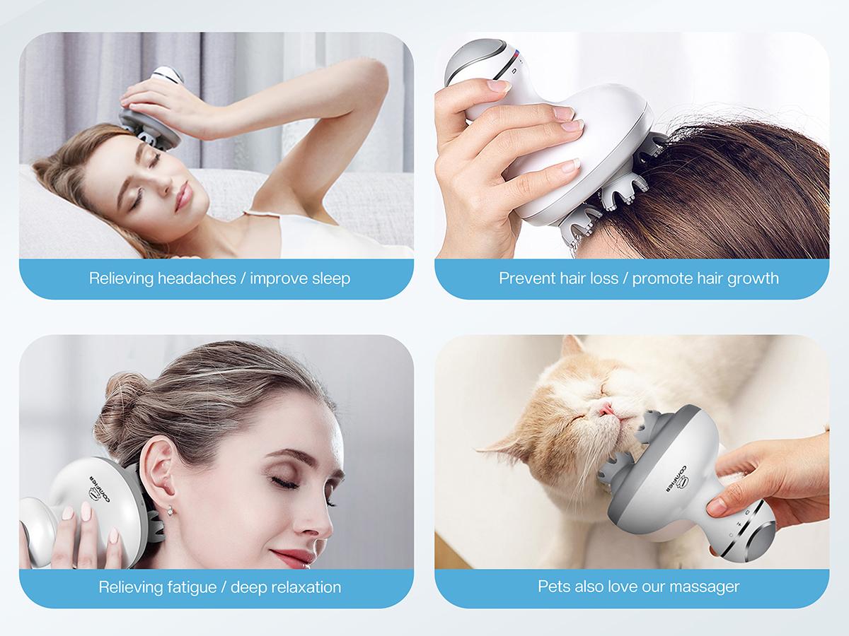 COMFIER Electric Cordless Hair Scalp Massager with Kneading 84 Massage Nodes, Handheld Portable Head Scratcher Massager for Hair Growth, Deep Clean and Stress Relax, Gifts for Men Dad Mom Silicone Relaxing Plug Water Proof Black