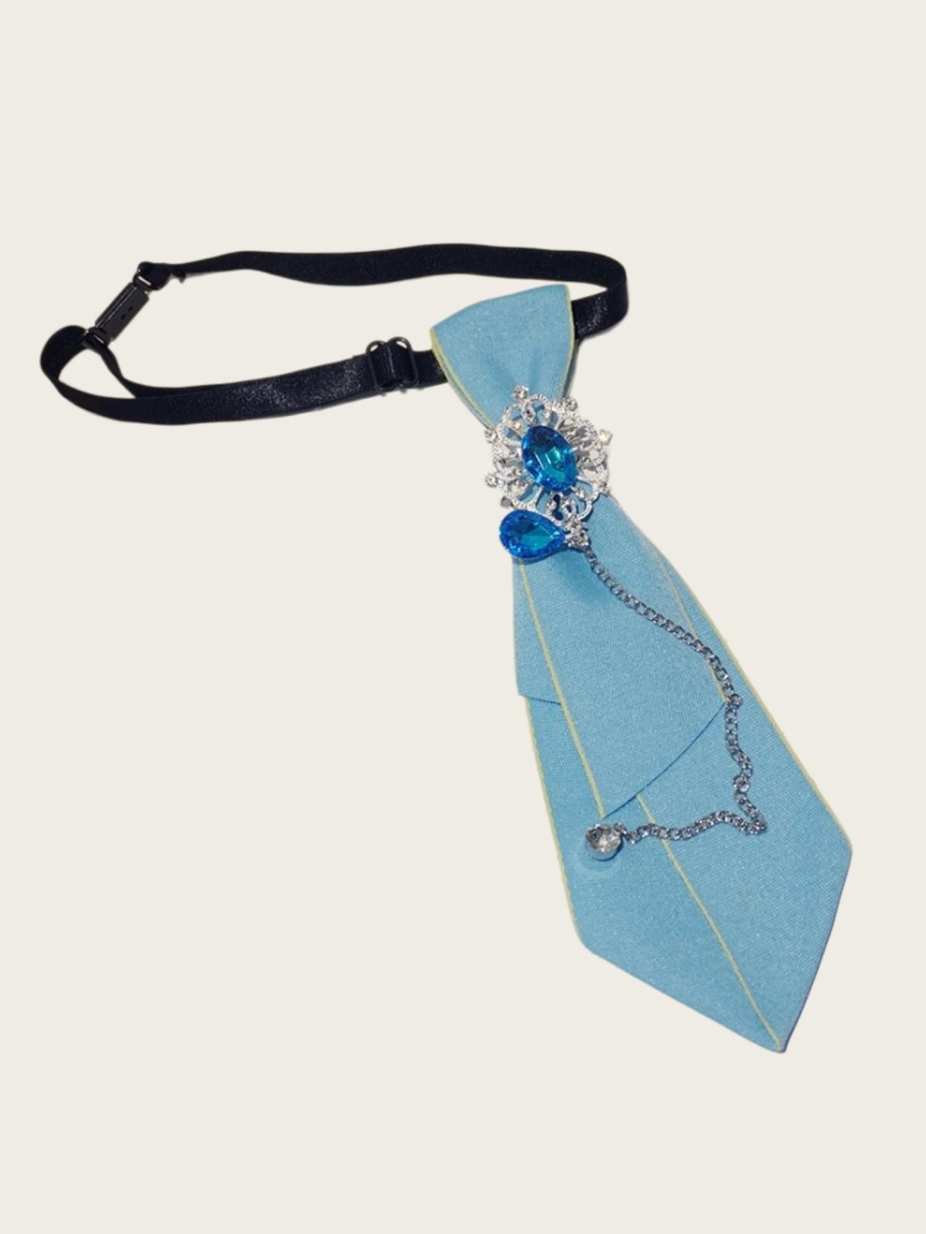 Dreamy Ice Style Lapel Pin, No Zipper Design, Aquamarine Rhinestone Chain Tie, Perfect for Suits, Formal Wear, Wedding Accessories