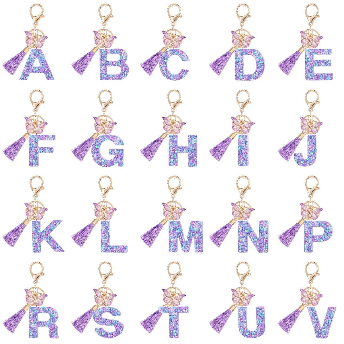 1pc / Initial Letter Keychain Butterfly Key rings Chain Pendant Cute Animal Key Ring Purse Bag Backpack Car Pendant Charm Earbud Case Accessory Women Gift