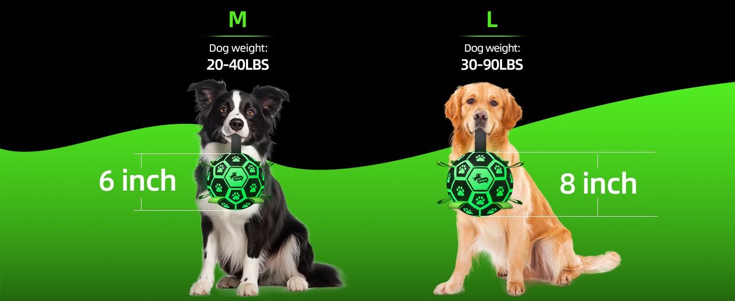 Glow in The Dark Dog Toys Soccer Ball with Straps, Outdoor Interactive Dog Toys Puppy Birthday Gifts, Dog Tug Water Toy, Light Up Dog Balls for Small & Medium Dogs（6 Inch Size 2）