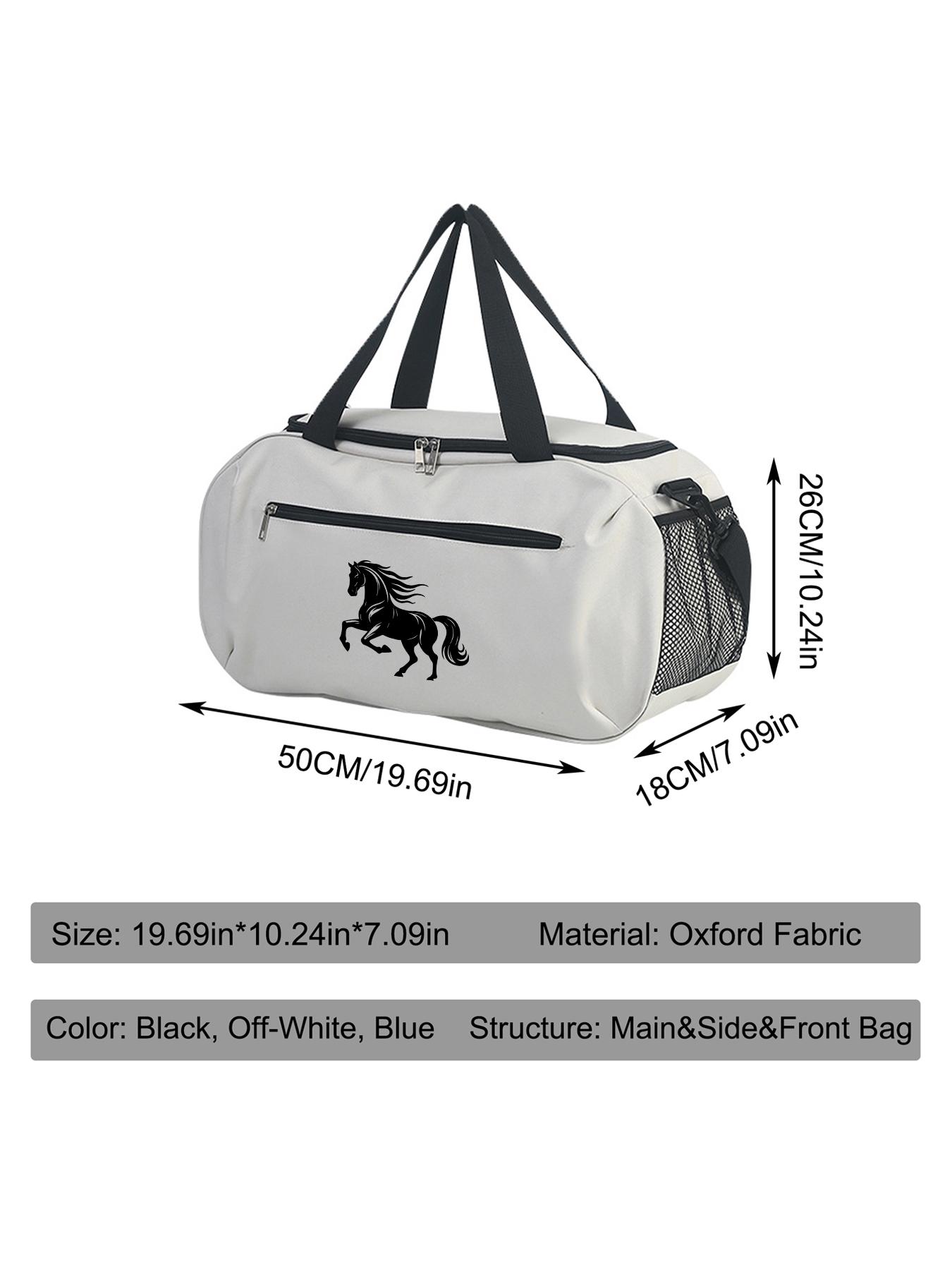 Steed Print Large Capacity Sports Gym Bag, Dry-wet Separation Storage Luggage Bag, Hand & Crossbody Travel Bag with Side Mesh Pocket. Unisex bag for training and short business trips, perfect gift for men.