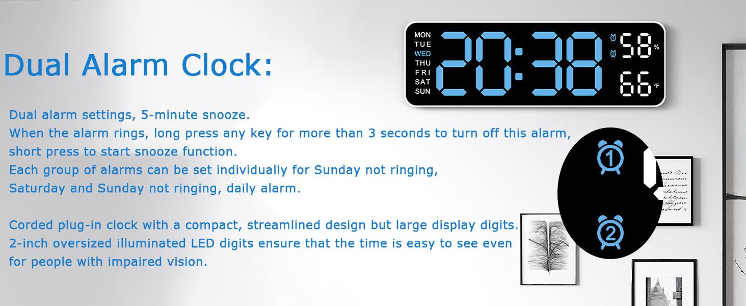 Digital Wall Clock Modern Large Display LED Technology Countdown Dimmer Date Week Temperature BlueMen Room Decor Partment Accessories,Electronic Wall Clock, Decorative Living Room Wall Clock, Light Set, Halloween Decor,Mount Switch