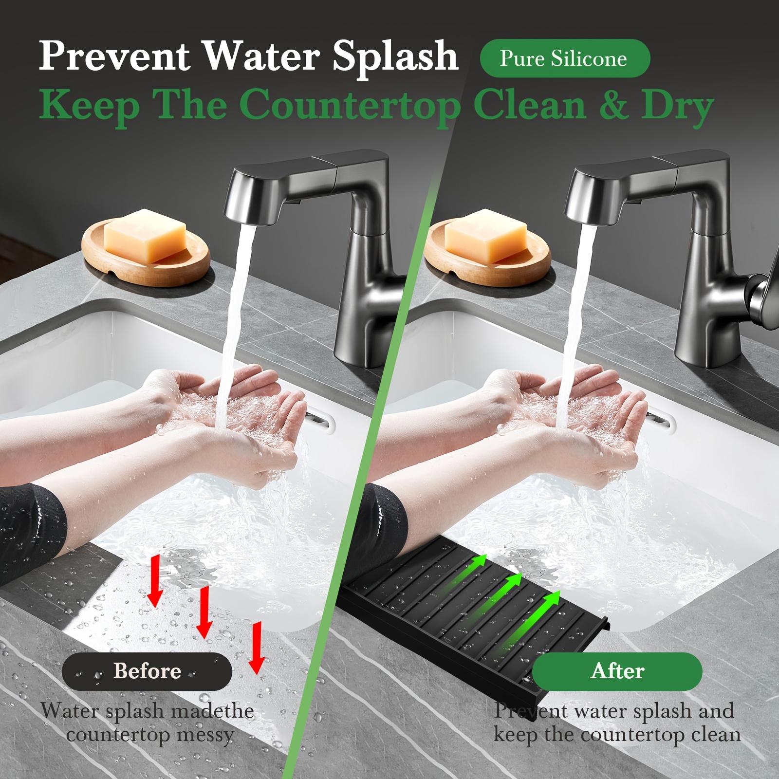 Silicone sink edge protector, splash-proof with suction cups, heat-resistant, suitable for steel, quartz, and marble countertops - black/grey, elegant surface protection, elegant design