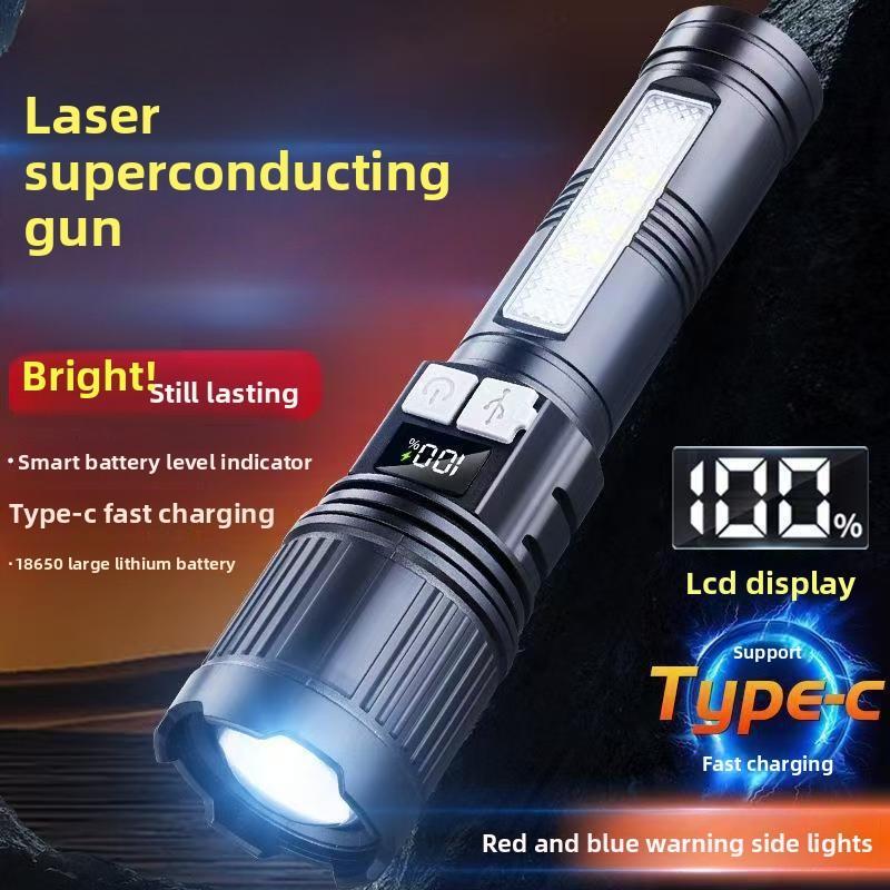 Super Bright Rechargeable Flashlight Torch, Adjustable Focus, Outdoor Camping, Fishing, Hunting, Rock Climbing, Emergency Use, High Lumens Flashlight, High Lumen Flashlights