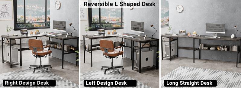 Homieasy Reversible L Shaped Gaming Desk with Power Outlets and USB Charging Ports, Sturdy Computer Desk with Storage Shelf, Modern Corner Desk Home Office Table, Easy to Assemble Homieasy Reversible L Shaped Gaming Desk with Power Outlets and USB Charging Ports, Sturdy Computer Desk with Storage Shelf, Modern Corner Desk Home Office Table, Easy to Assemble