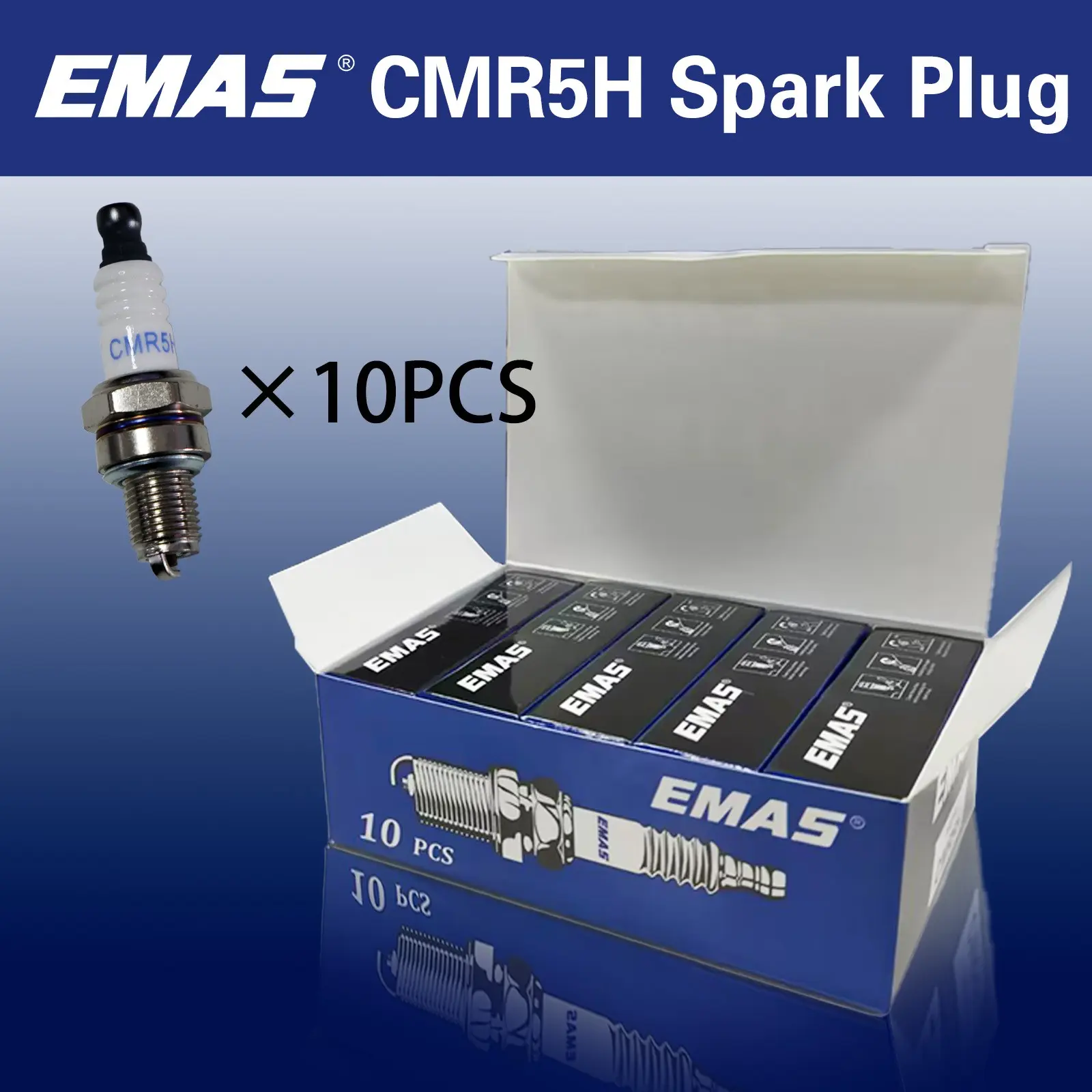 Emas Cmr5h Spark Plug, 10 Pieces Per Box, Bulk Packaging, Lawn Mower Accessories, Compatible with Gx35, Stable Ignition, Durable Replacement Parts