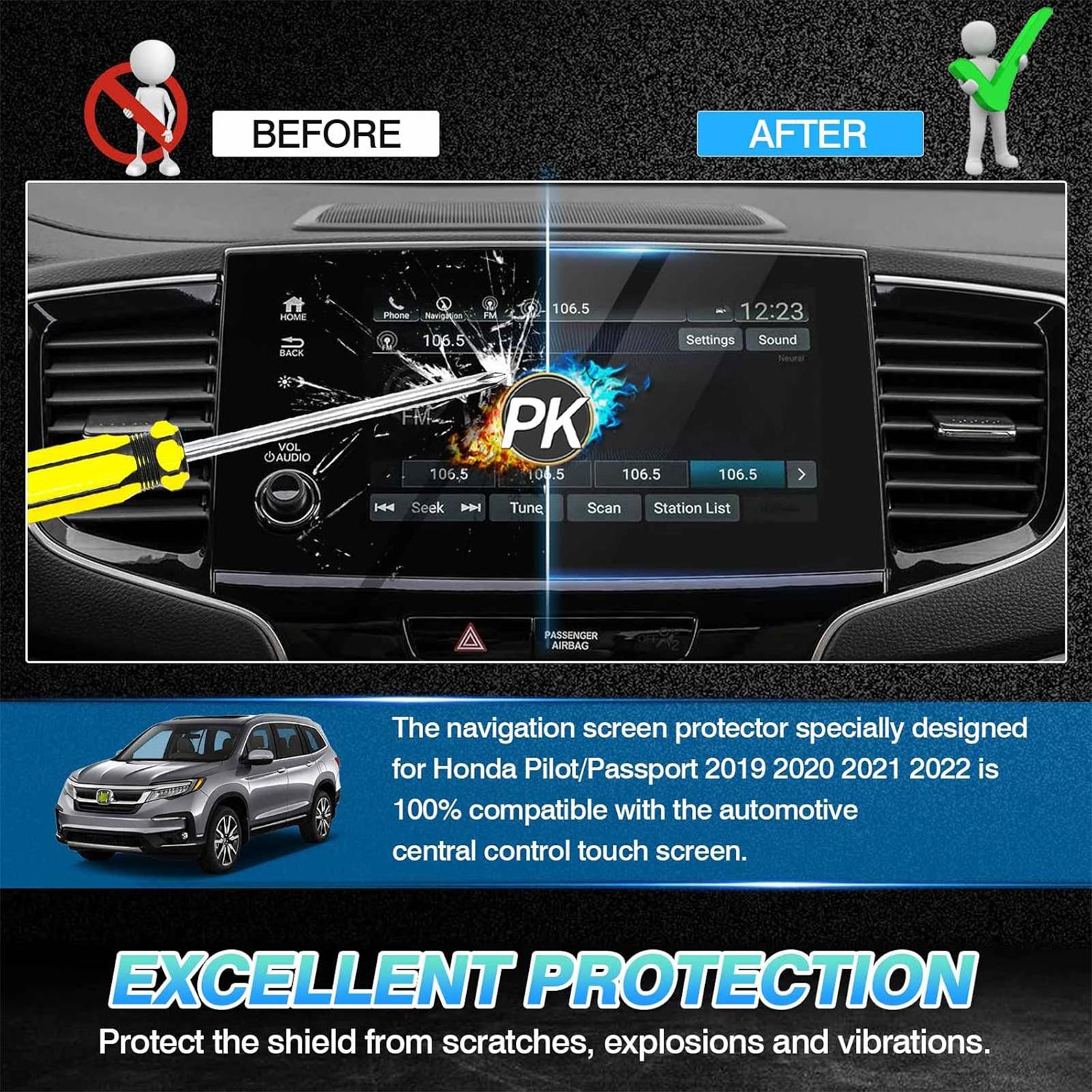 Canvcle Custom Fit for Screen Protector 2019 2020 2021 2022 Honda Pilot/Passport Tempered Glass 9H Navigation Touchscreen Protective Film(8-Inch) Cover Protection