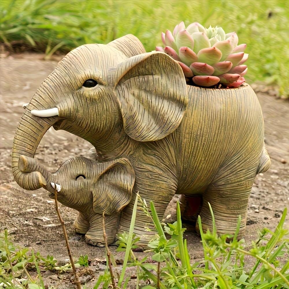Charming Elephant Succulent Planter, Handmade Resin Flower Pot, Textured Design, Lightweight Durable, Indoor Outdoor Decor