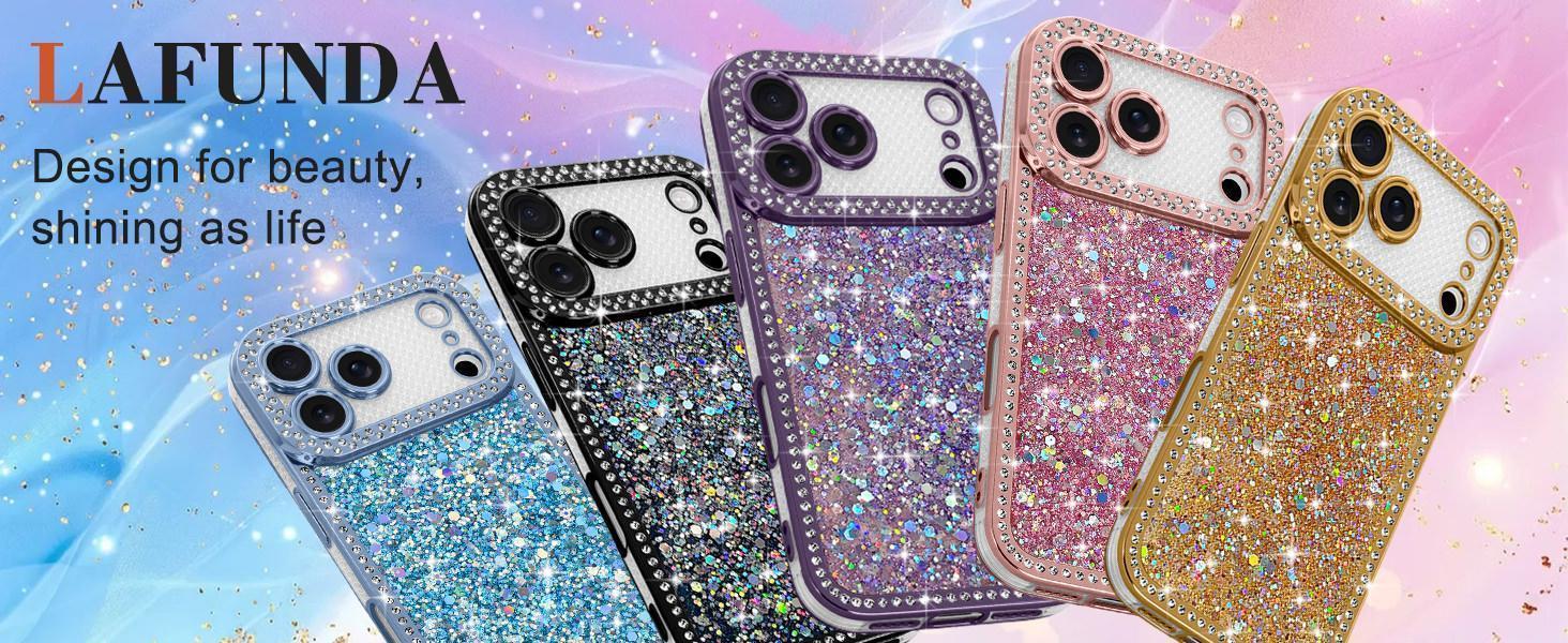 Lafunda for iPhone 17 Pro Max Case Glitter, Luxury Shiny Bling Sparkly Bumper Cover with Crystal Diamonds for Women Girls Soft Slim Shockproof Protective Phone Case for iPhone 17 Pro Max 6.9", Gold