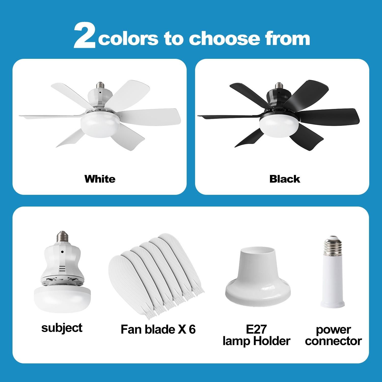 New E27 Bulb Socket Ceiling Fan Light Lamp, Adjustable Dimming Timer, 3 Color Modes 3000k-6500k, Remote Control, Bedroom Kitchen Living Room
