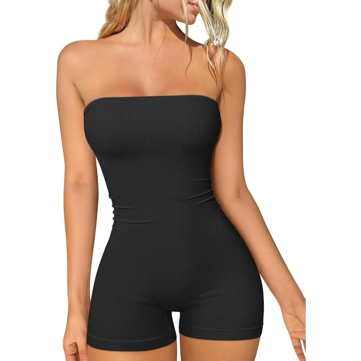 Women's Strapless Tube Rompers Summer Sleeveless Ruched Stretch Classic Fit Sexy 2025Gift
