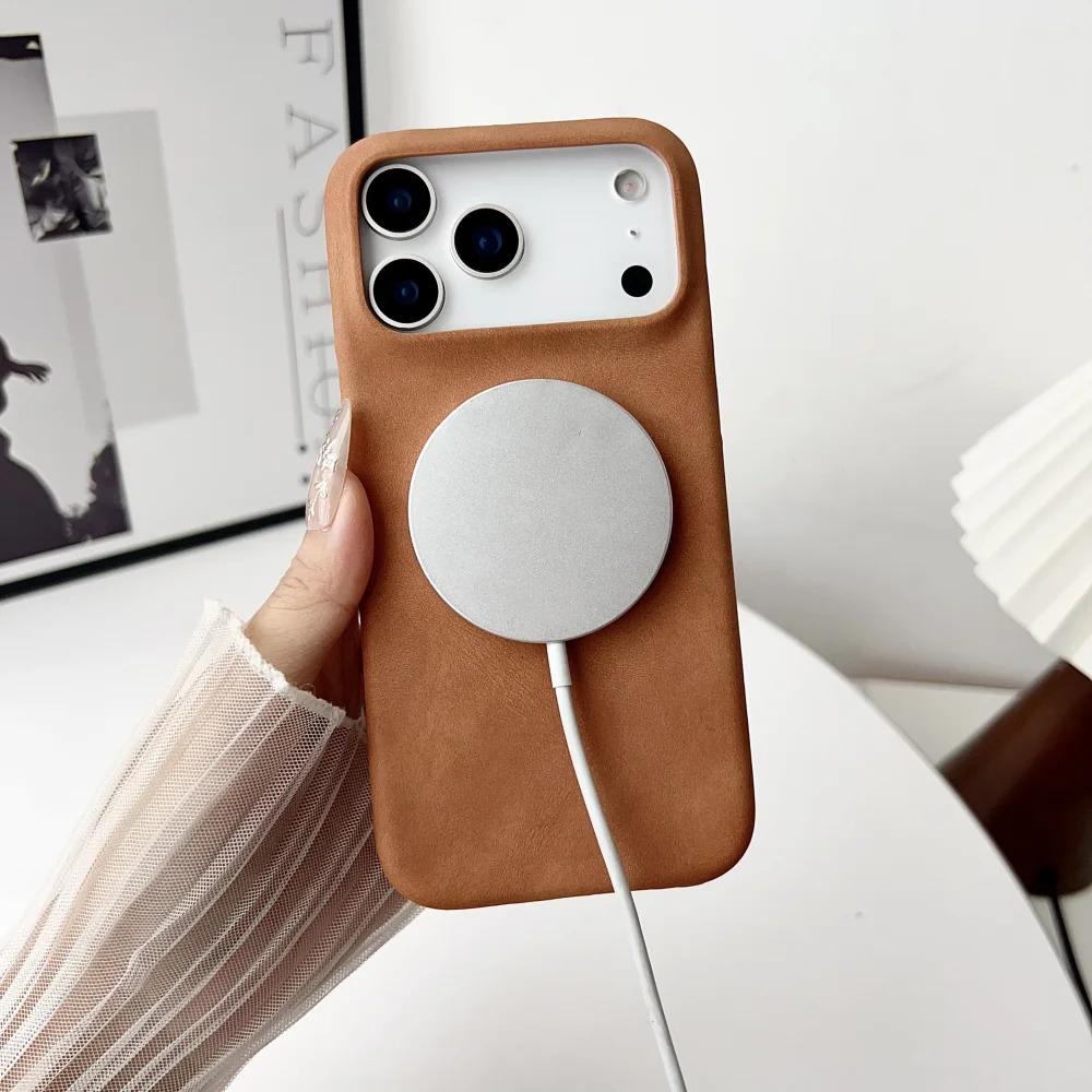 Luxury Sheepskin Feel Leather Magnetic Case For iPhone 17 Pro Max 13 12 14 15 Plus 16 Pro Max 17 Air For Magsafe Matte Cover