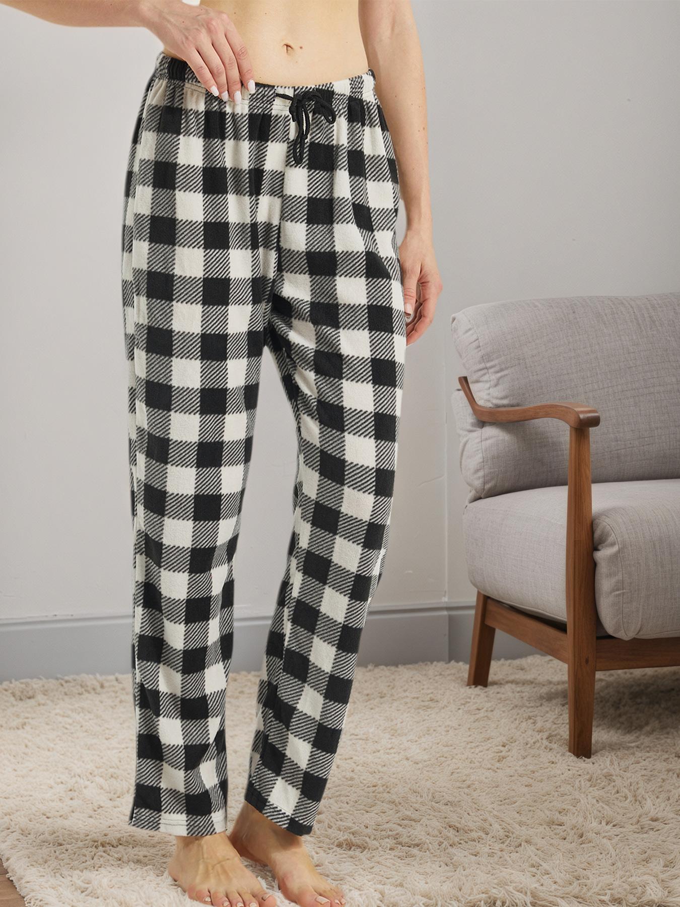 Women's Plaid Loose Straight Leg Pants, High Waist Checkered Casual Wear, Fitted Winter, All Seasons Suitable
