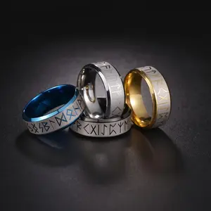 1pc 8mm Nordic Odin Rune Ring for Men, 201 Stainless Steel Amulet Engraved with Text Fashion Jewelry Suitable as Wedding and Valentine's Day Birthday Gift, Men's Jewelry, Stylish Ring, Masculine Jewelry, Durable Jewelry, Hypoallergenic Metal, Fans,