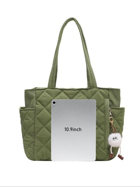 Women's Solid Quilted Soft Commuter Tote Bag, Fashionable Large Capacity Shoulder Bag for Daily Commute, Casual Trendy Versatile High-quality Daily Commuting Bag