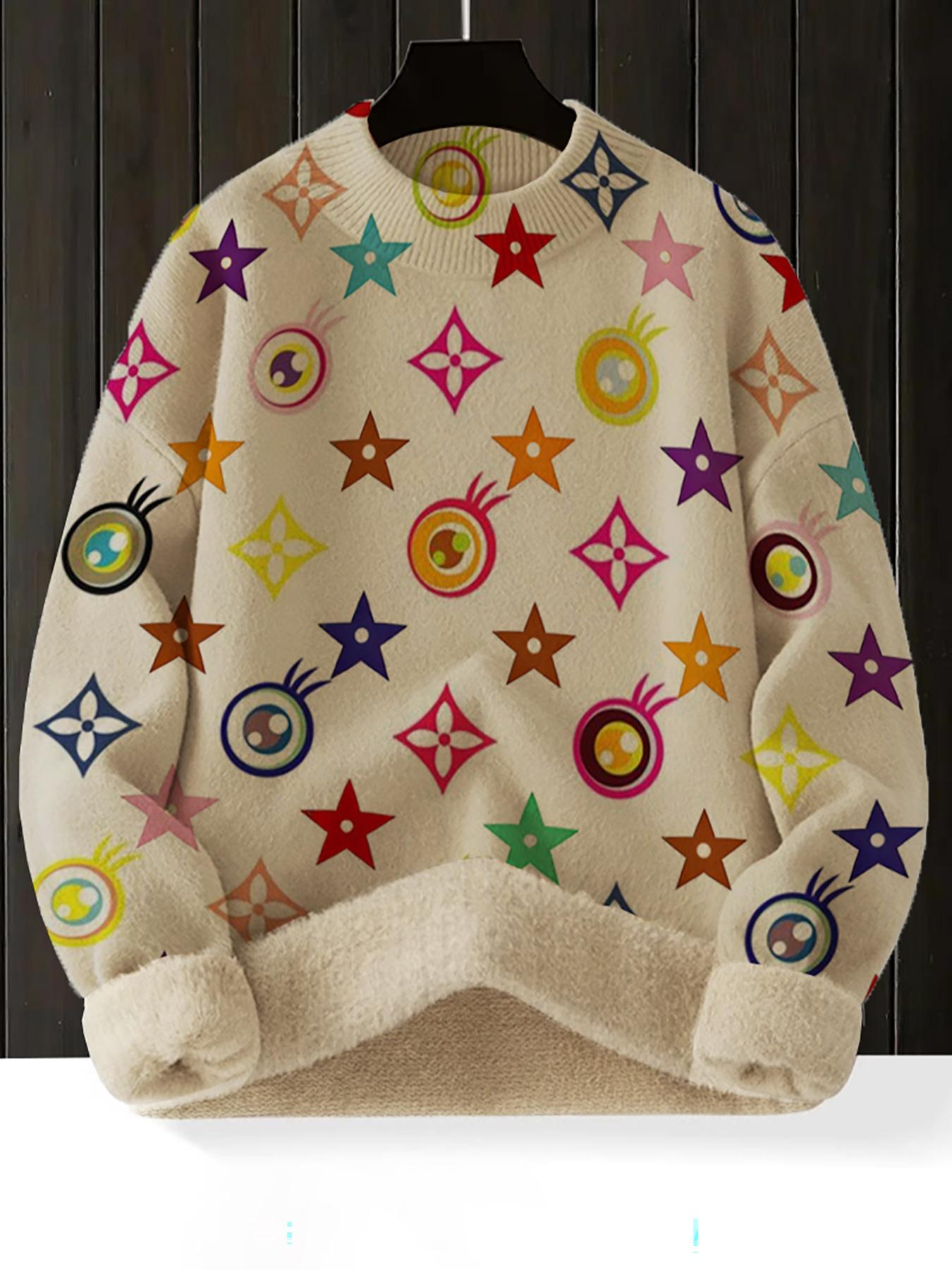 Women's Geometric Pattern Stand Collar Sweater, Fall Winter Casual Long Sleeve Knitwear, Comfortable Warm Daily Wear