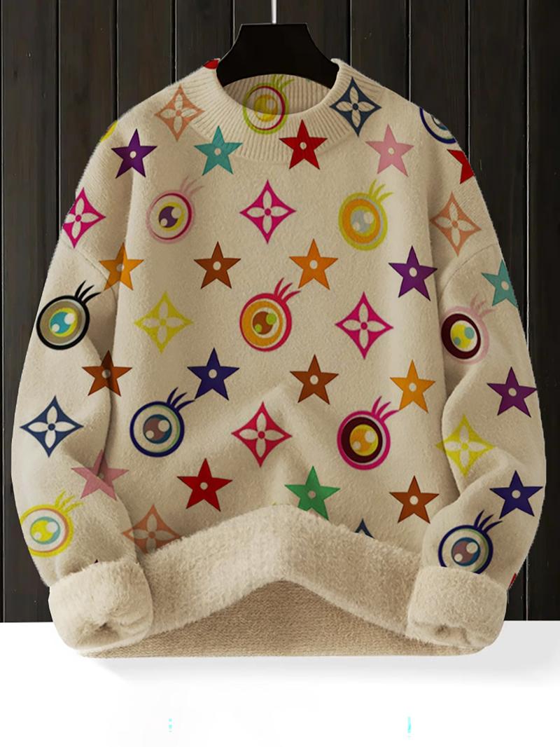 Women's Geometric Pattern Stand Collar Sweater, Fall Winter Casual Long Sleeve Knitwear, Comfortable Warm Daily Wear