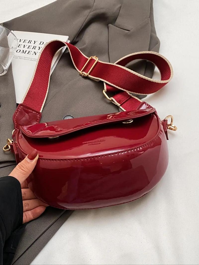 Women's Retro Solid Color Saddle Bag, Wide Shoulder Strap Messenger Bag, Fashionable Classic Popular Shoulder Bag, Suitable for Daily Outing