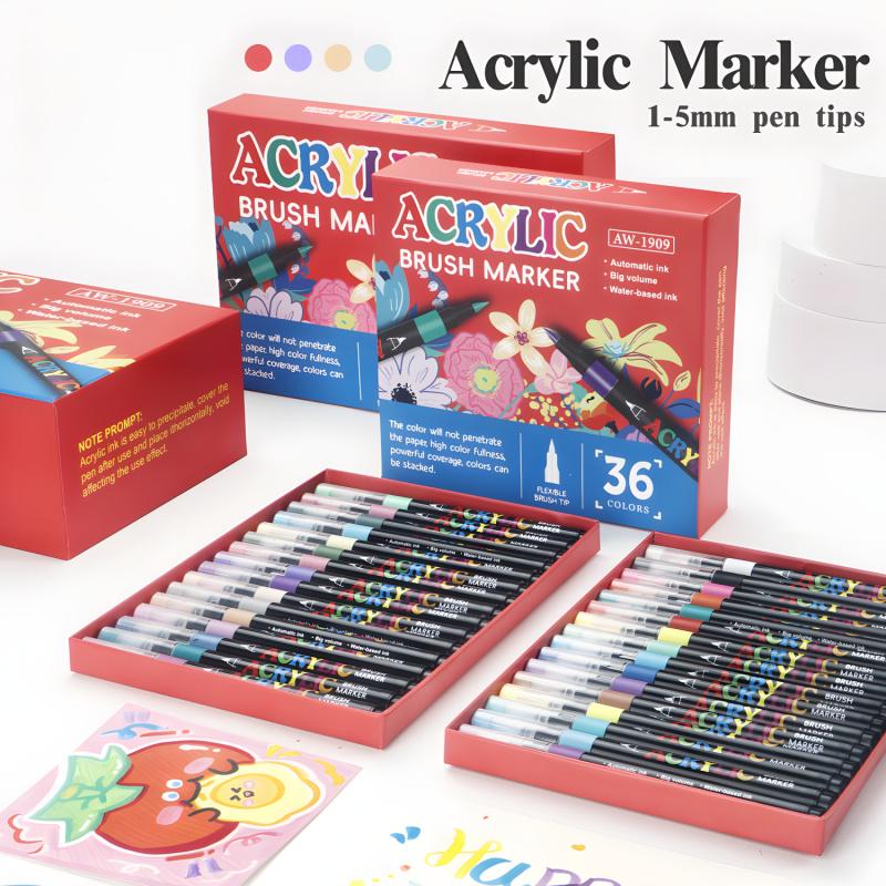 Acrylic Paint Pens Markers,Soft Brush Tips - Quick-Dry Professional Art Markers for Rock Painting, Canvas, Wood, Glass, Ceramic, Fabric, Plastic, Egg & Scrapbook. Paint Markers
