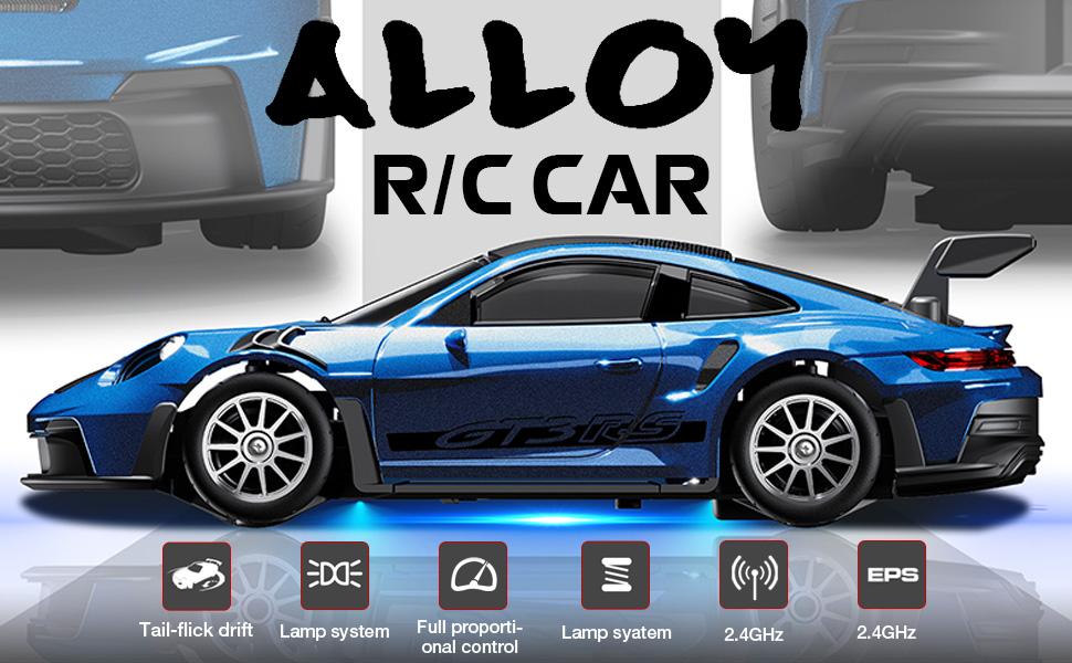 Mini Porsche 911 RC Car 1/43, Alloy 4WD Drift RC Vehicle with Gyro & LED Lights, 2.4G High Speed Remote Control Hobby Toy, ARRIS Version for Men Gift