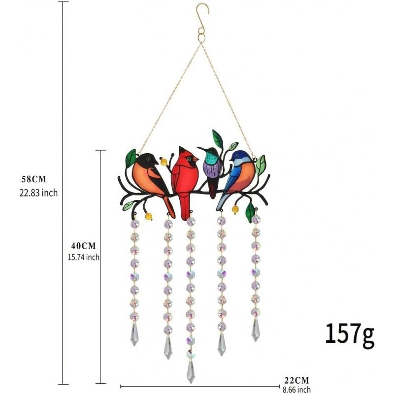 Stained Glass Window Hanging - Suncatcher Stained Glass Birds on Branch, Sun Catcher Crystals Hanging Rainbow Maker,Sun Catchers for Indoor Window Doors Room Home Decoration Hummingbird Gifts for Bird Lovers