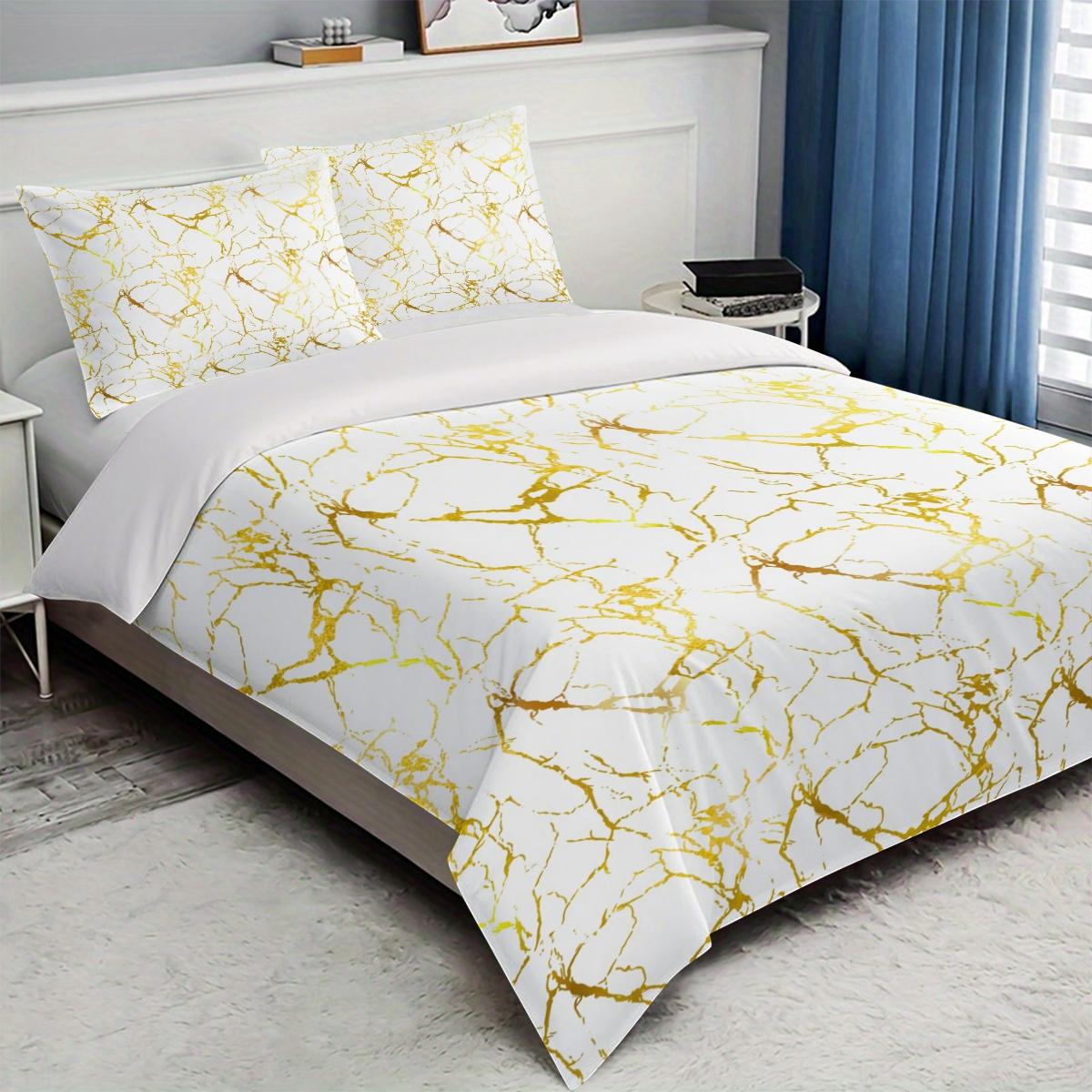 Marble Pattern Bedding Set, Includes Duvet Cover and Two Pillowcases, 100% Polyester, Suitable for Bedroom and Guest Room, Decorative Bedding Set