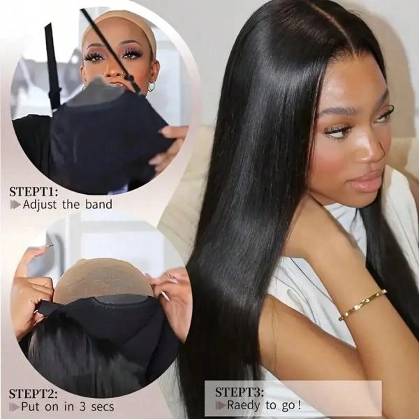 Glueless Wig 5x5 Human Hair Wigs 200% Density 13x4 Bone Straight Lace Front Wigs Blended Hair HD Transparent Pre Cut Lace Closure Wig Brazilian Hair Easy To Go No Glue Need Natural Black Color