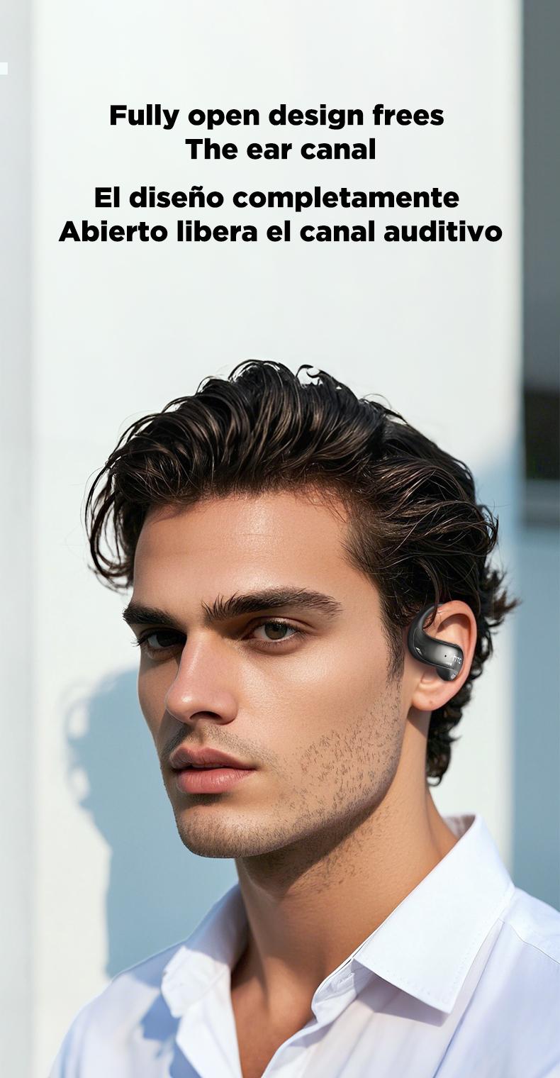 hTC NE19 Earphones True Wireless Bluetooth 6.0 OWS Headphones with Touch Control Lightweight Built-in Mic for Music Playing & Phone Calls