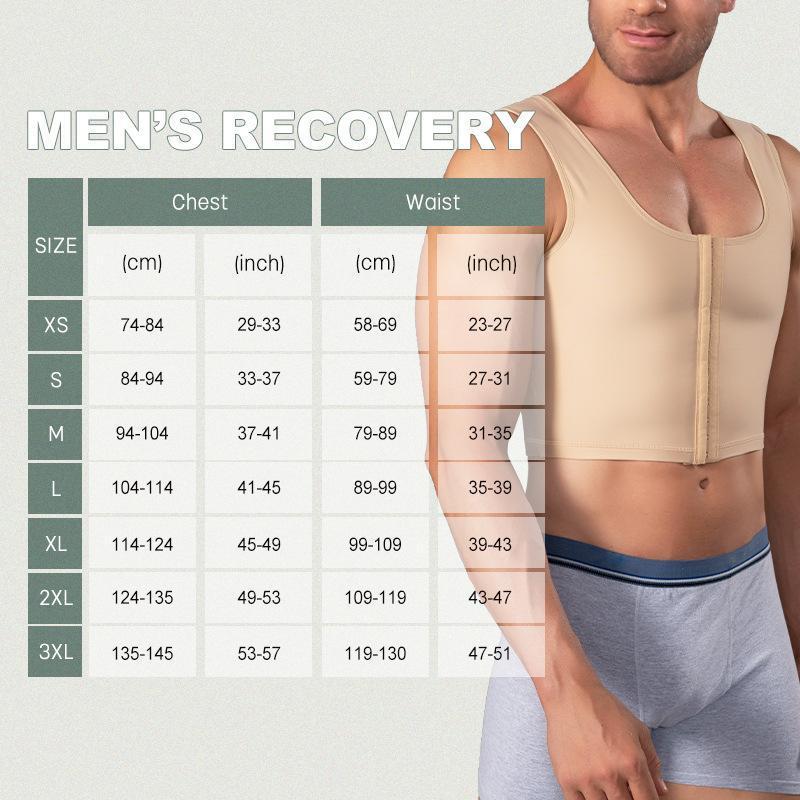 Men's Shapewear Recovery Corset - Menswear Slim Fit Multi-Size Underwear Vest with 3-Row Buckle, Chest Compression, Back Sculpting for Post-Operation Use
