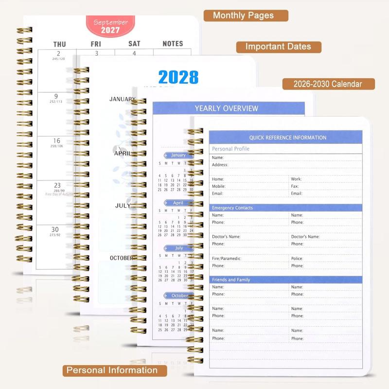 2026-2030 Monthly Planner/Calendar - January 2026 to December 2030, 5-Year Monthly Planner, Large Purple Flower Theme Cover Design Notebook, Yearly Calendar Planning, Monthly Tabs, 60-Month Calendar, 5.5 x 8.3 inches, 71 Sheets/142 Pages Thick Paper, Elas