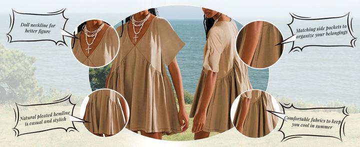 SCUSTY Women's Summer Mini Dress Casual Short Sleeve Loose V Neck Flowy Sundress Vacation Tshirt Sun Dress