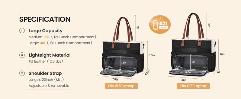 LOVEVOOK Lunch Tote Bag for Women,15.6 Inch&17.3 Inch Large Capacity Work Bag with Laptop Compartment, Teacher Tote Bag with Zipper, Handbag Insulated Bag Leakproof for Nurse, Office, College,TikTokShopStockUp