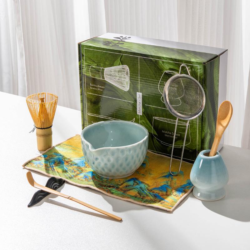 8pcs Japanese Matcha Bowl Set with Whistle, Matcha Bowl Spout, Ceramic Chasen Hundred Stands, Matcha Tea Set Gift Box, Traditional Tea Ceremony, Matcha Set Kit