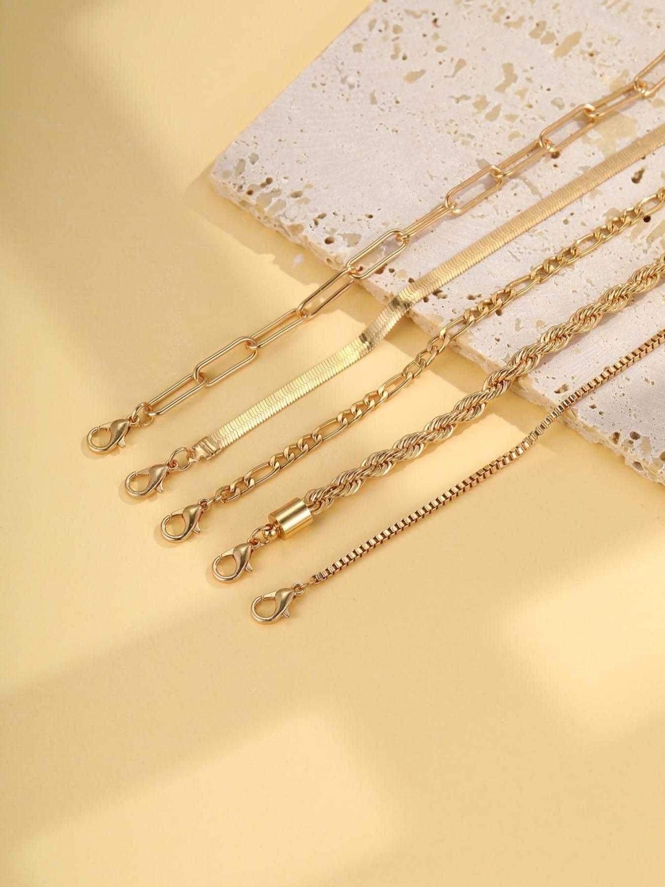 Women's Twist Herringbone Chain Stack Bracelet, Classic Jewelry for Gift, Female Fashion Accessories for Daily, Streetwear Bracelet Bundles, Stackable Bracelets