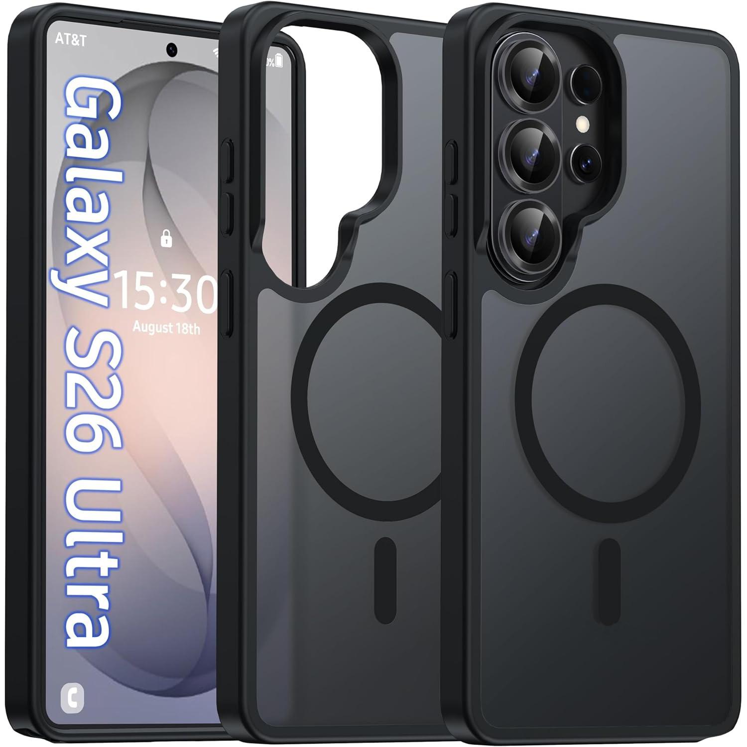 Magnetic for Samsung Galaxy S26 Ultra S25 Ultra S24 Ultra S23 Ultra S22 Ultra S25FE S26 Plus Case Matte, S26 Ultra Phone Case Compatible with MagSafe Frosted Translucent Shockproof Anti-Scratch Slim Fit Case Military Grade Protection (Black)