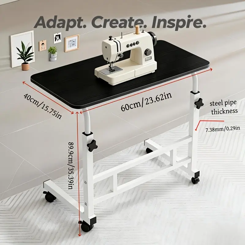 Adjustable Height Mobile Cart Table with Lockable Wheels & Folding Design - Heavy-Duty Reinforced Frame Suitable for Artists, Crafters, Sewing Workbench, Space-Saving Table for Small Rooms, Bedrooms