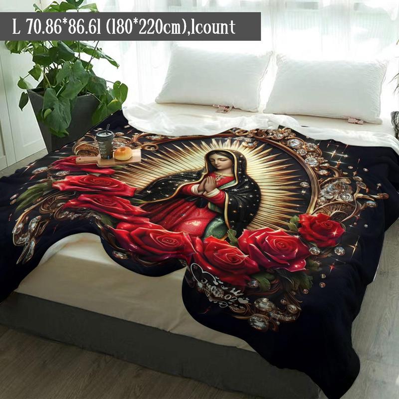 Virgin Mary Pattern Blanket, 1 Count Soft WarmThrow Blanket,Air-conditioned Room Blanket,Warm Nap Blanket for Home Office Travel