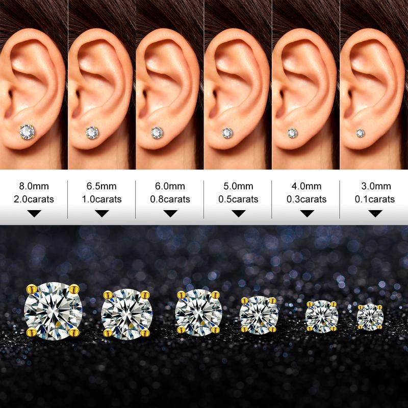 【#RE75】UCCIYO 925 Sterling Silver Synthetic Moissanite Stud Earrings For Women Men Unisex Fashion Simple Style Jewelry Daily Wedding Anniversary Birthday