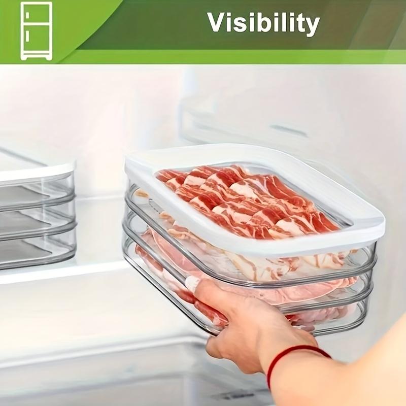 3-Tier Transparent Food Storage Container Set, Food-Grade PP Material Refrigerator Organizer Box, Stackable Kitchen Fresh-Keeping Containers, Suitable for Steak, Deli Meats, Cheese, Grains, and Other Food Storage and Organization, Space-Saving