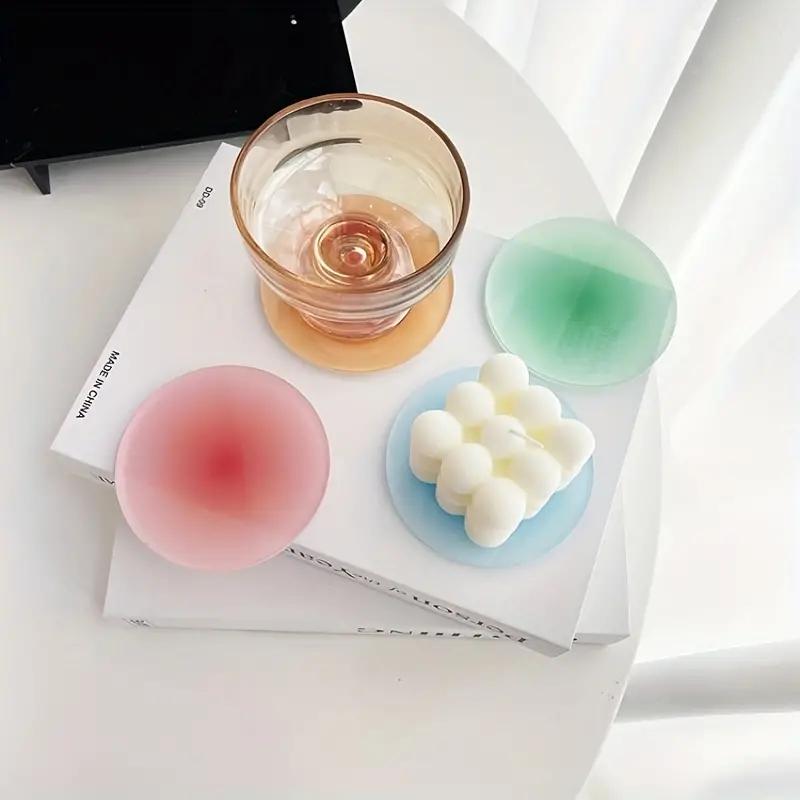 Colorful Gradient Acrylic Coaster, 4 Counts/set Round Heat Resistant Non-slip Coaster, Decorative Coaster for Home Kitchen Dining Room