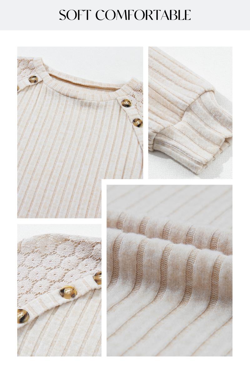 EVALESS Women’s Fall Pullover Sweater Long Sleeve Crewneck Lace Patchwork Loose Fitted Casual Cute Trendy Tunic Sweaters Tops 2026 Womenswear Outfits