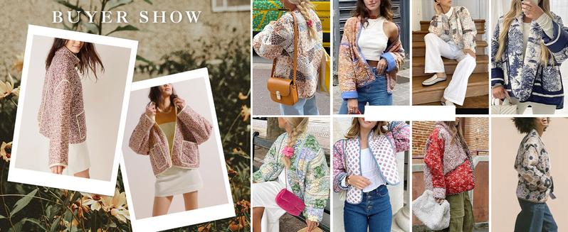 Ommig Women's Cropped Floral Quilted Jacket Cardigan Printed Lightweight Open Front Padded Puffer Coat